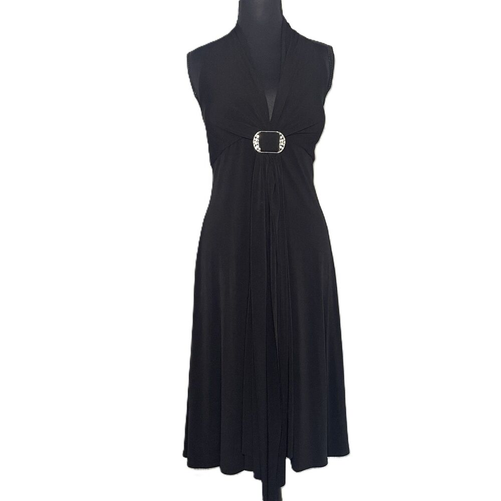 Cachet Black Halter Dress Rhinestone Buckle Cocktail Party Formal Sz 12 USA Made